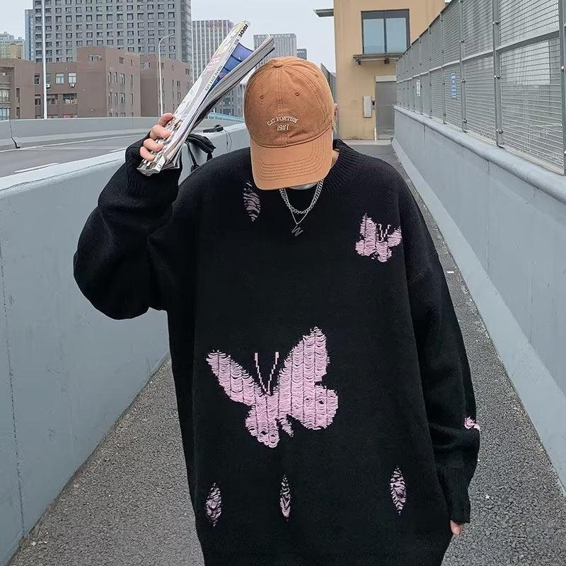 Style Core Aesthetics, New Style Trends - Butterfly Distressed Knitted Sweater Style Core Aesthetics, New Style Trends - Butterfly Distressed Knitted Sweater