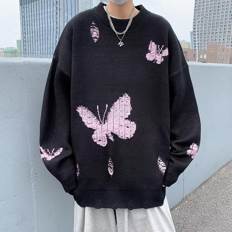 Style Core Aesthetics, New Style Trends - Butterfly Distressed Knitted Sweater Style Core Aesthetics, New Style Trends - Butterfly Distressed Knitted Sweater