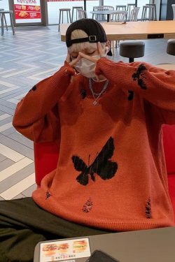 Style Core Aesthetics, New Style Trends - Butterfly Distressed Knitted Sweater