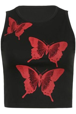 Style Core Aesthetics, New Style Trends - Butterfly Print Crop Tank Top