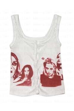 Style Core Aesthetics, New Style Trends - Button Front Ribbed Cropped Tank Top