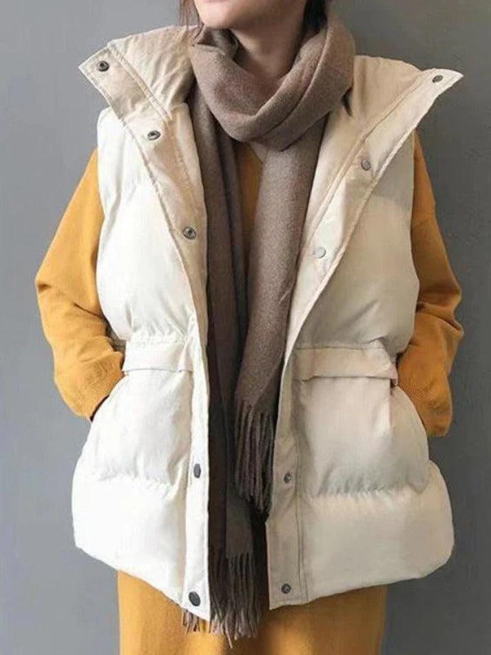 Style Core Aesthetics, New Style Trends - Buttoned Sleeveless Padded Down Jacket Style Core Aesthetics, New Style Trends - Buttoned Sleeveless Padded Down Jacket