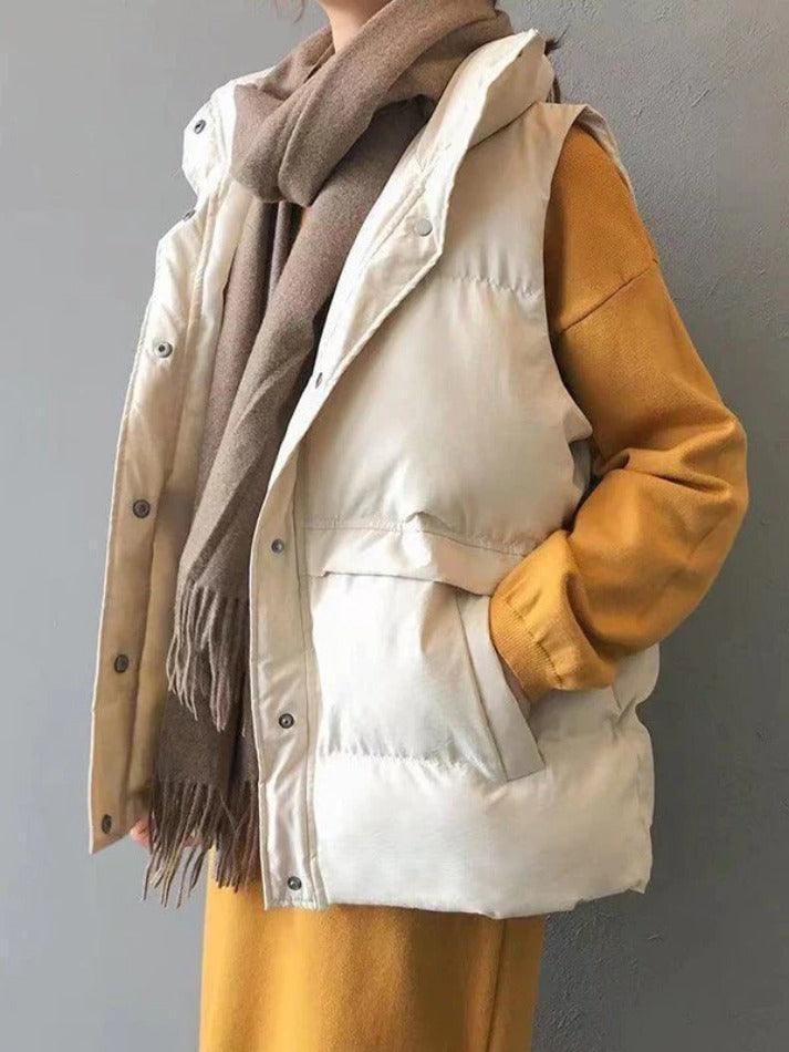 Style Core Aesthetics, New Style Trends - Buttoned Sleeveless Padded Down Jacket Style Core Aesthetics, New Style Trends - Buttoned Sleeveless Padded Down Jacket