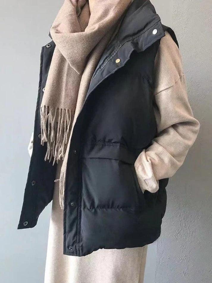 Style Core Aesthetics, New Style Trends - Buttoned Sleeveless Padded Down Jacket Style Core Aesthetics, New Style Trends - Buttoned Sleeveless Padded Down Jacket