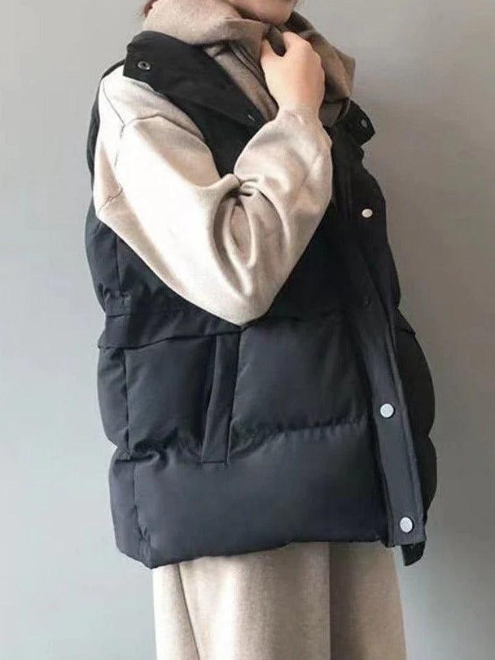 Style Core Aesthetics, New Style Trends - Buttoned Sleeveless Padded Down Jacket Style Core Aesthetics, New Style Trends - Buttoned Sleeveless Padded Down Jacket