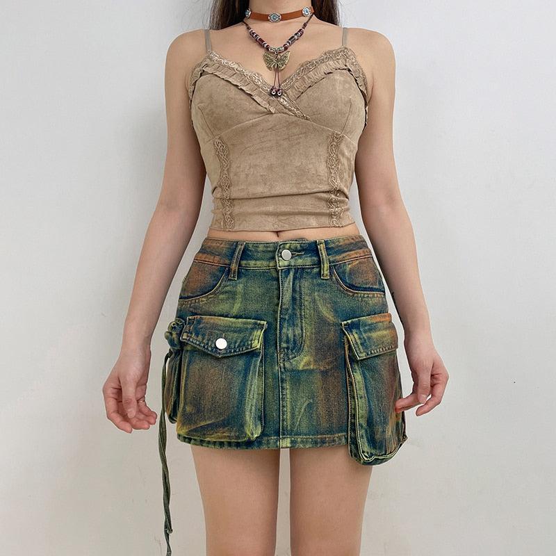 Style Core Aesthetics, New Style Trends - Cargo Denim Mini Skirt Style Core Aesthetics, New Style Trends - Cargo Denim Mini Skirt