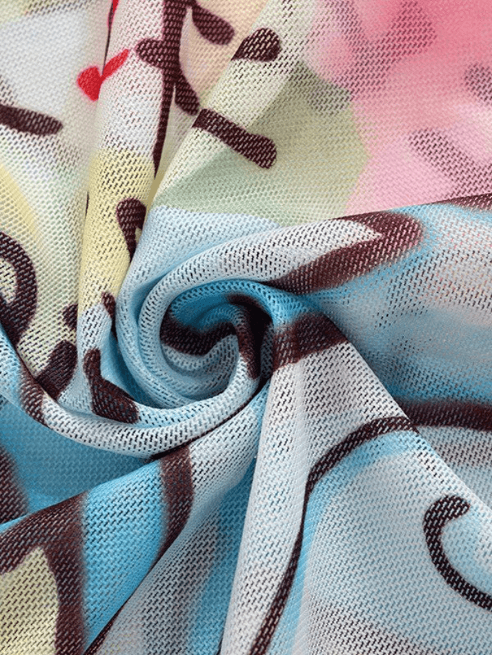 Style Core Aesthetics, New Style Trends - Cartoon Print Mesh Tank Top Style Core Aesthetics, New Style Trends - Cartoon Print Mesh Tank Top