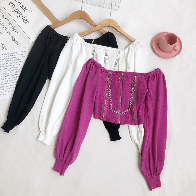 Style Core Aesthetics, New Style Trends - Chain Detailed Square Neck Crop Top Style Core Aesthetics, New Style Trends - Chain Detailed Square Neck Crop Top