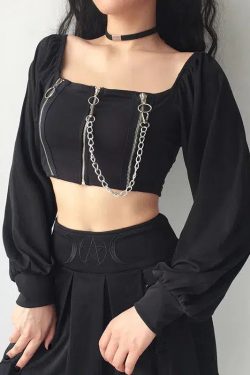 Style Core Aesthetics, New Style Trends - Chain Detailed Square Neck Crop Top