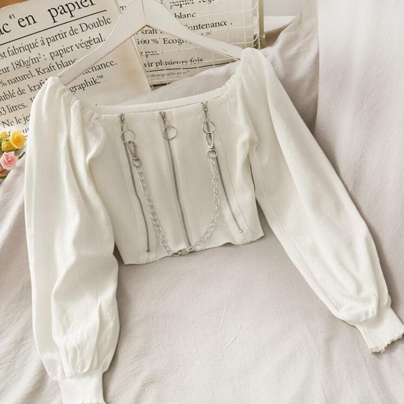 Style Core Aesthetics, New Style Trends - Chain Detailed Square Neck Crop Top Style Core Aesthetics, New Style Trends - Chain Detailed Square Neck Crop Top