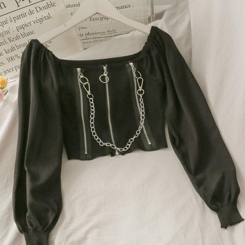 Style Core Aesthetics, New Style Trends - Chain Detailed Square Neck Crop Top Style Core Aesthetics, New Style Trends - Chain Detailed Square Neck Crop Top