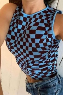 Style Core Aesthetics, New Style Trends - Checkered Print Crop Tank Top