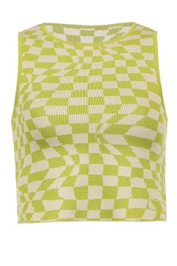 Style Core Aesthetics, New Style Trends - Checkered Print Crop Tank Top