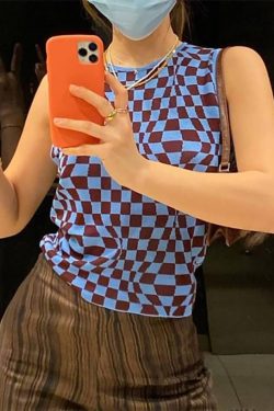 Style Core Aesthetics, New Style Trends - Checkered Print Crop Tank Top