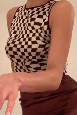 Style Core Aesthetics, New Style Trends - Checkered Print Crop Tank Top