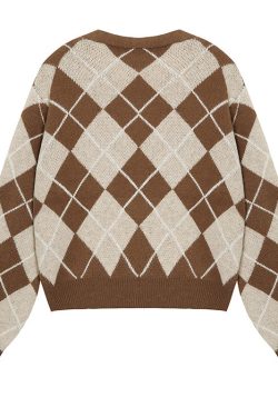 Style Core Aesthetics, New Style Trends - Coffee Time Argyle Cardigan
