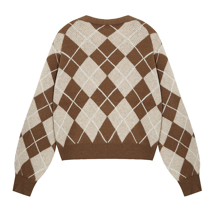 Style Core Aesthetics, New Style Trends - Coffee Time Argyle Cardigan Style Core Aesthetics, New Style Trends - Coffee Time Argyle Cardigan