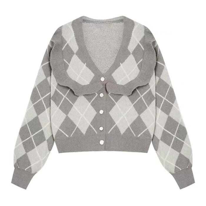 Style Core Aesthetics, New Style Trends - Coffee Time Argyle Cardigan Style Core Aesthetics, New Style Trends - Coffee Time Argyle Cardigan