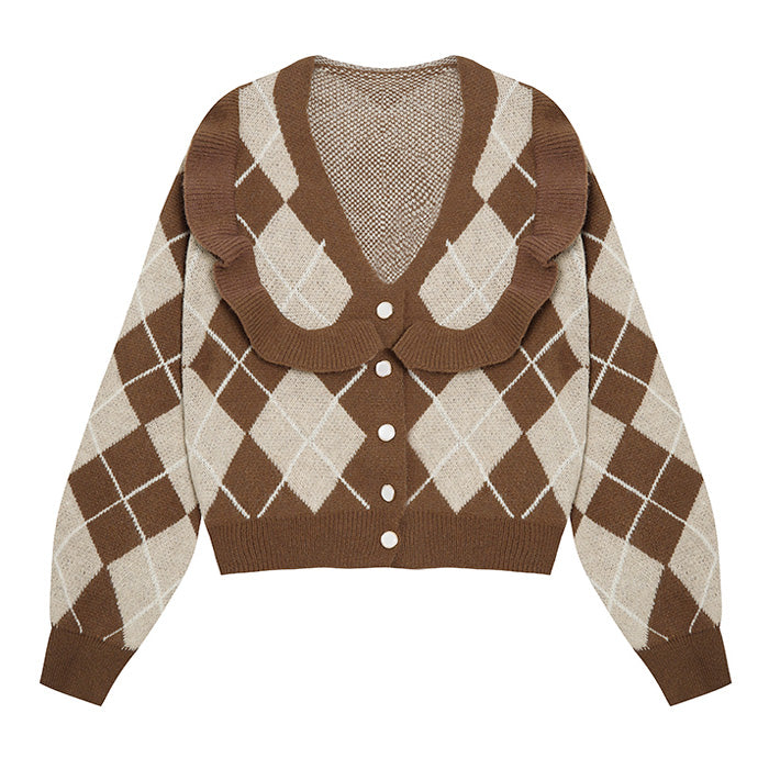 Style Core Aesthetics, New Style Trends - Coffee Time Argyle Cardigan Style Core Aesthetics, New Style Trends - Coffee Time Argyle Cardigan