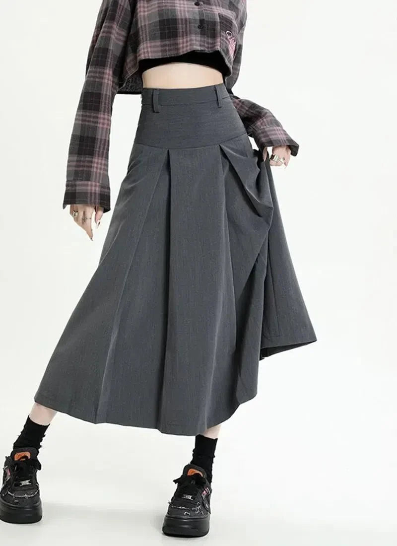 Style Core Aesthetics, New Style Trends - College Girl Pleated A-Line Midi Skirt Style Core Aesthetics, New Style Trends - College Girl Pleated A-Line Midi Skirt