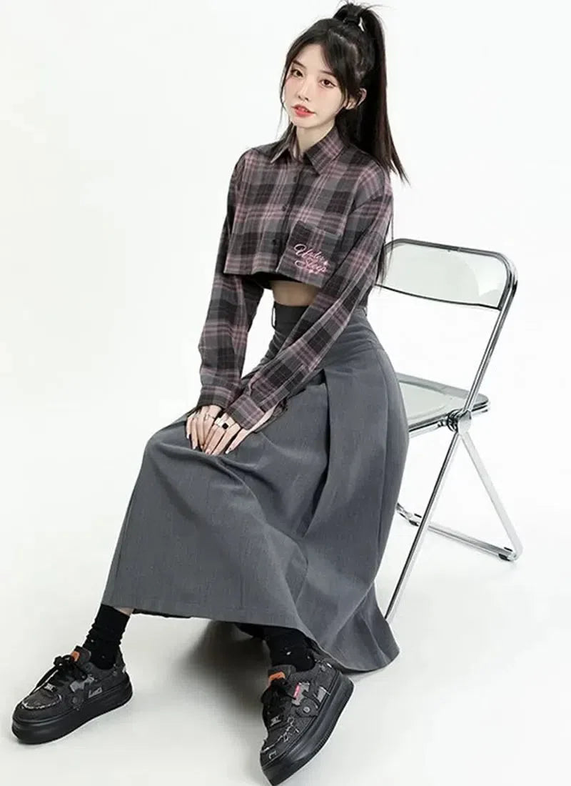 Style Core Aesthetics, New Style Trends - College Girl Pleated A-Line Midi Skirt Style Core Aesthetics, New Style Trends - College Girl Pleated A-Line Midi Skirt