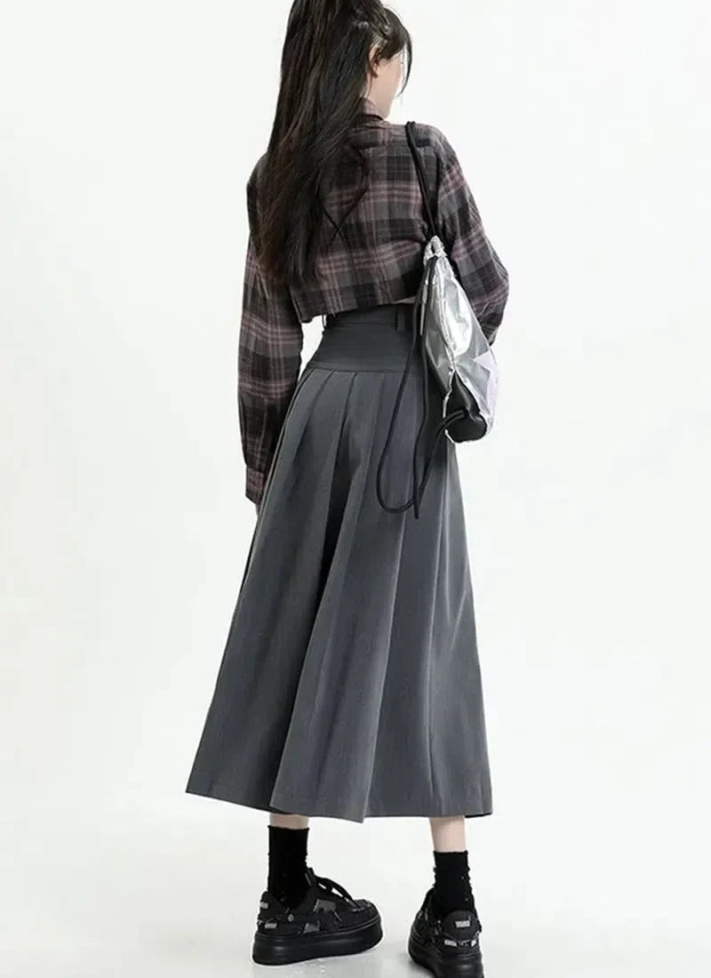 Style Core Aesthetics, New Style Trends - College Girl Pleated A-Line Midi Skirt Style Core Aesthetics, New Style Trends - College Girl Pleated A-Line Midi Skirt