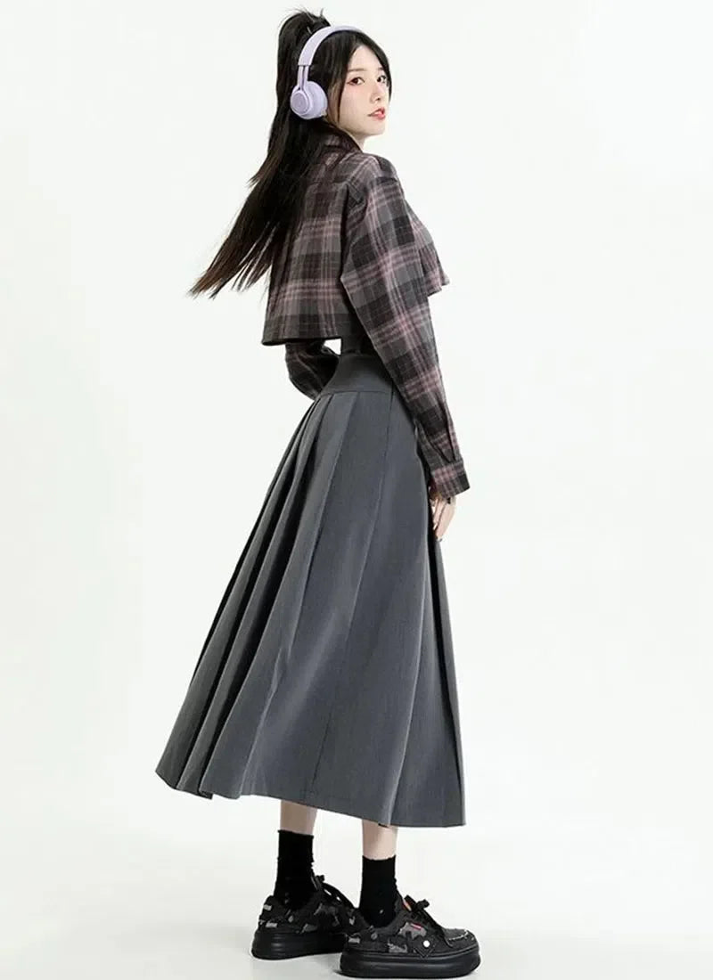 Style Core Aesthetics, New Style Trends - College Girl Pleated A-Line Midi Skirt Style Core Aesthetics, New Style Trends - College Girl Pleated A-Line Midi Skirt