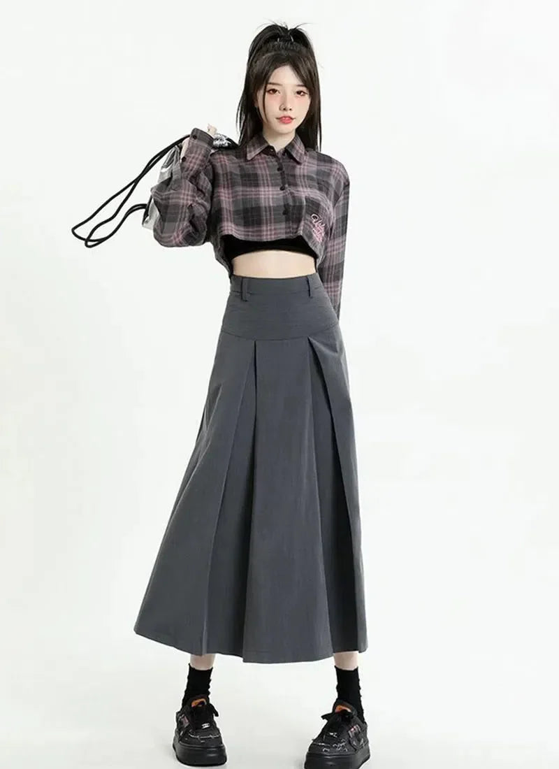 Style Core Aesthetics, New Style Trends - College Girl Pleated A-Line Midi Skirt Style Core Aesthetics, New Style Trends - College Girl Pleated A-Line Midi Skirt