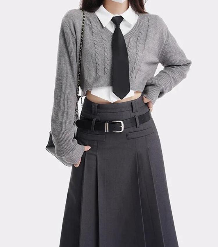 Style Core Aesthetics, New Style Trends - College Girl Pleated Midi Skirt Style Core Aesthetics, New Style Trends - College Girl Pleated Midi Skirt