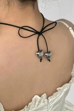 Style Core Aesthetics, New Style Trends - Collier à breloques cœur avec nœud à lacets