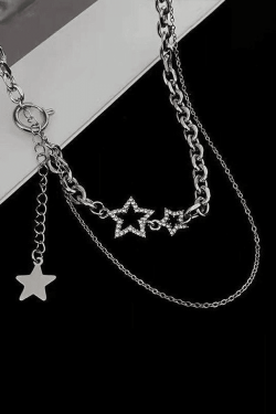 Style Core Aesthetics, New Style Trends - Collier Chaîne Superposée à Décor d'Étoile Strassée