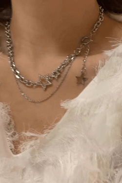 Style Core Aesthetics, New Style Trends - Collier Chaîne Superposée à Décor d'Étoile Strassée