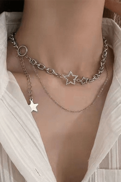 Style Core Aesthetics, New Style Trends - Collier Chaîne Superposée à Décor d'Étoile Strassée