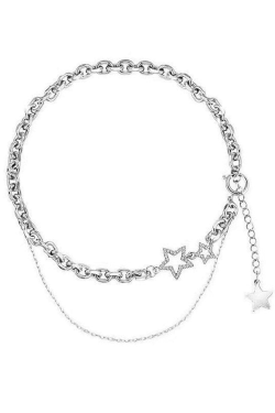 Style Core Aesthetics, New Style Trends - Collier Chaîne Superposée à Décor d'Étoile Strassée