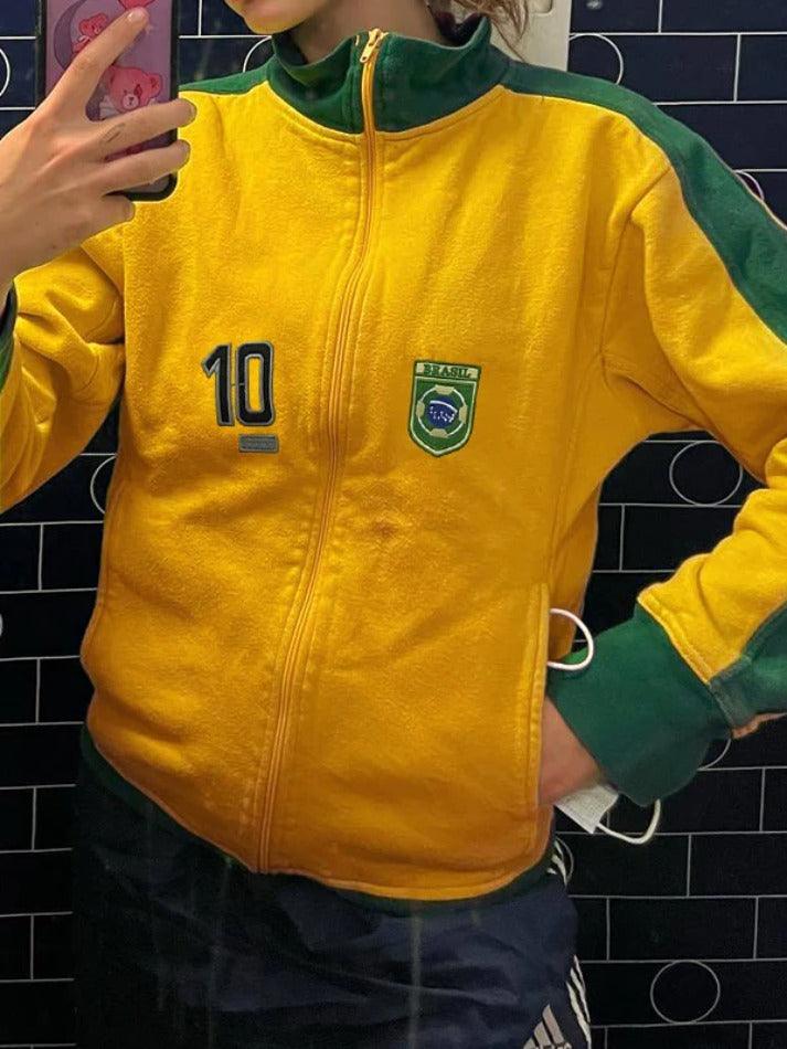 Style Core Aesthetics, New Style Trends - Color Block Embroidery Collar Neck Jacket Style Core Aesthetics, New Style Trends - Color Block Embroidery Collar Neck Jacket