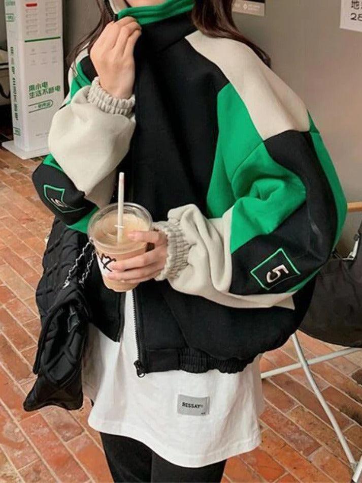 Style Core Aesthetics, New Style Trends - Color Block Zip Up Varsity Jacket Style Core Aesthetics, New Style Trends - Color Block Zip Up Varsity Jacket