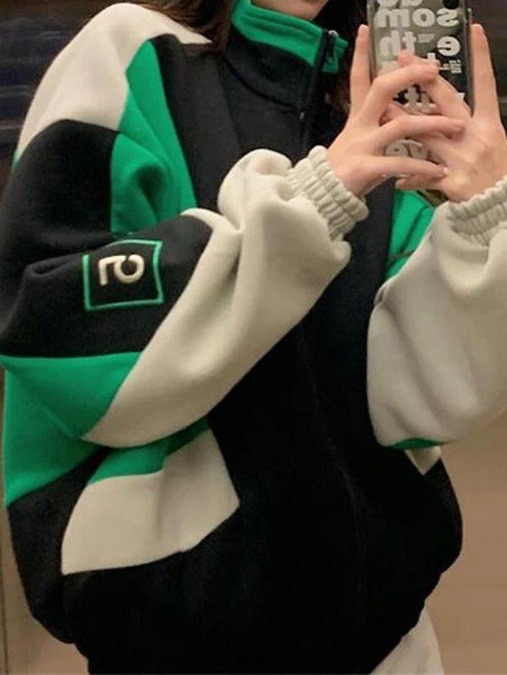Style Core Aesthetics, New Style Trends - Color Block Zip Up Varsity Jacket Style Core Aesthetics, New Style Trends - Color Block Zip Up Varsity Jacket