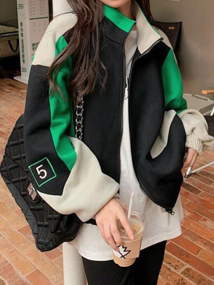 Style Core Aesthetics, New Style Trends - Color Block Zip Up Varsity Jacket Style Core Aesthetics, New Style Trends - Color Block Zip Up Varsity Jacket