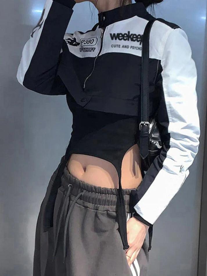 Style Core Aesthetics, New Style Trends - Contrast Color Print Collar Neck Short Jacket Style Core Aesthetics, New Style Trends - Contrast Color Print Collar Neck Short Jacket