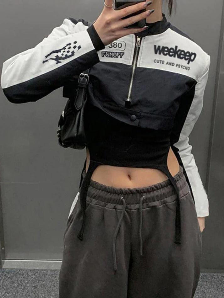 Style Core Aesthetics, New Style Trends - Contrast Color Print Collar Neck Short Jacket Style Core Aesthetics, New Style Trends - Contrast Color Print Collar Neck Short Jacket