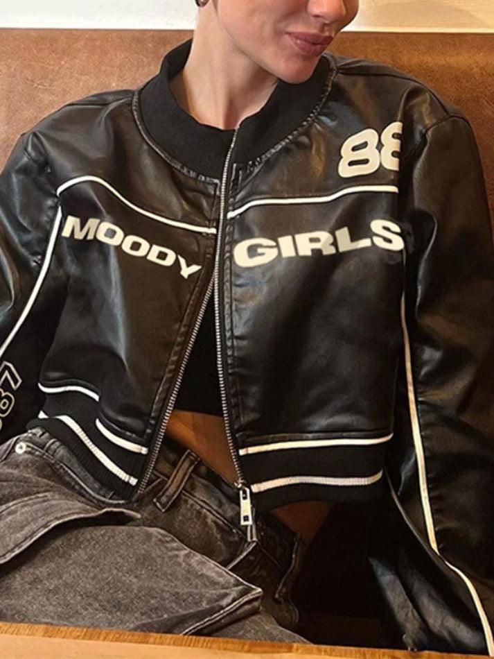 Style Core Aesthetics, New Style Trends - Contrast Color Print Splice Leather Short Jacket Style Core Aesthetics, New Style Trends - Contrast Color Print Splice Leather Short Jacket