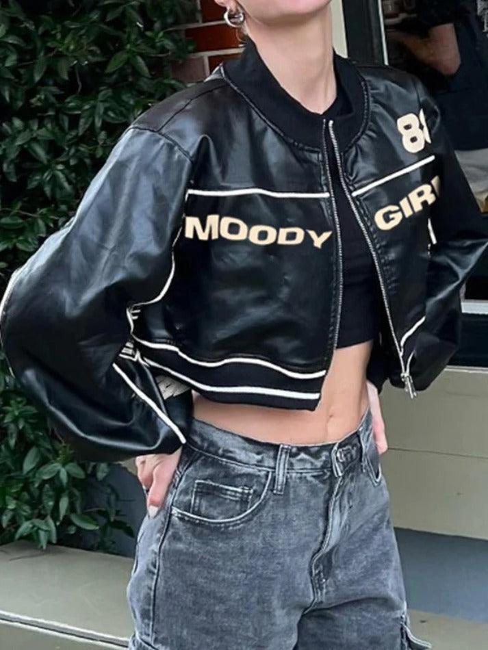 Style Core Aesthetics, New Style Trends - Contrast Color Print Splice Leather Short Jacket Style Core Aesthetics, New Style Trends - Contrast Color Print Splice Leather Short Jacket
