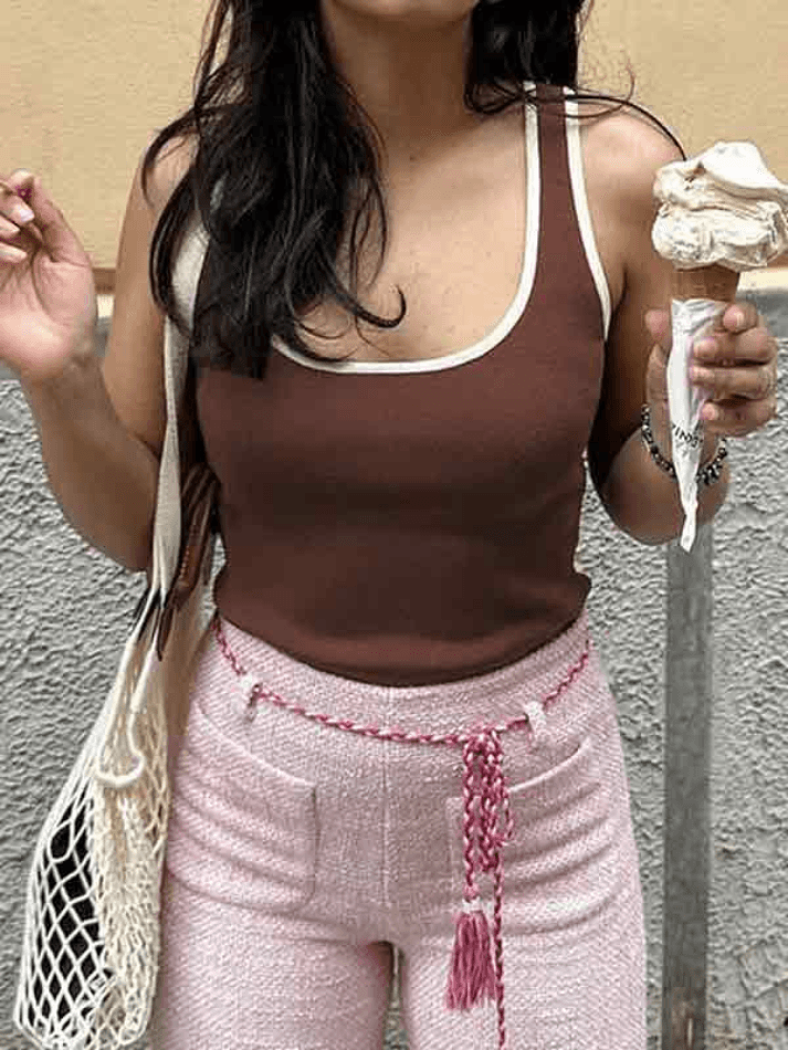 Style Core Aesthetics, New Style Trends - Contrast Color U Neck Tank Top Style Core Aesthetics, New Style Trends - Contrast Color U Neck Tank Top