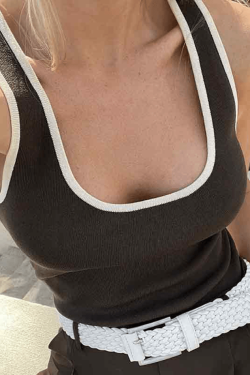 Style Core Aesthetics, New Style Trends - Contrast Color U Neck Tank Top