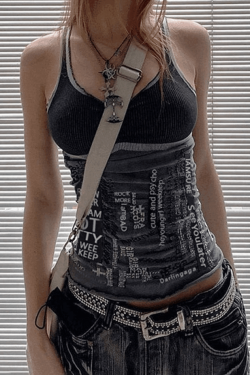 Style Core Aesthetics, New Style Trends - Contrast Letter Stripe Tank Top