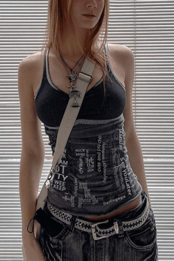 Style Core Aesthetics, New Style Trends - Contrast Letter Stripe Tank Top