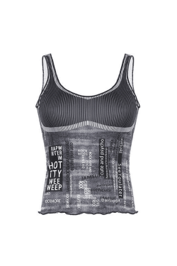 Style Core Aesthetics, New Style Trends - Contrast Letter Stripe Tank Top