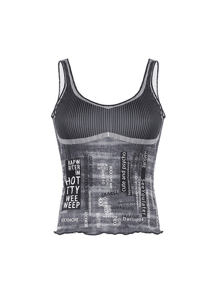 Style Core Aesthetics, New Style Trends - Contrast Letter Stripe Tank Top Style Core Aesthetics, New Style Trends - Contrast Letter Stripe Tank Top