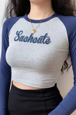 Style Core Aesthetics, New Style Trends - Contrast Sleeve College Crop Top