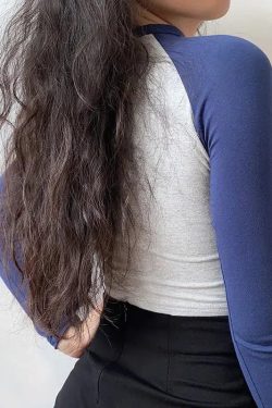 Style Core Aesthetics, New Style Trends - Contrast Sleeve College Crop Top